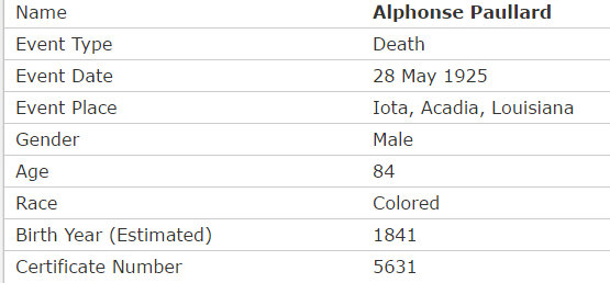 Death certificate of Alphonse Poulard