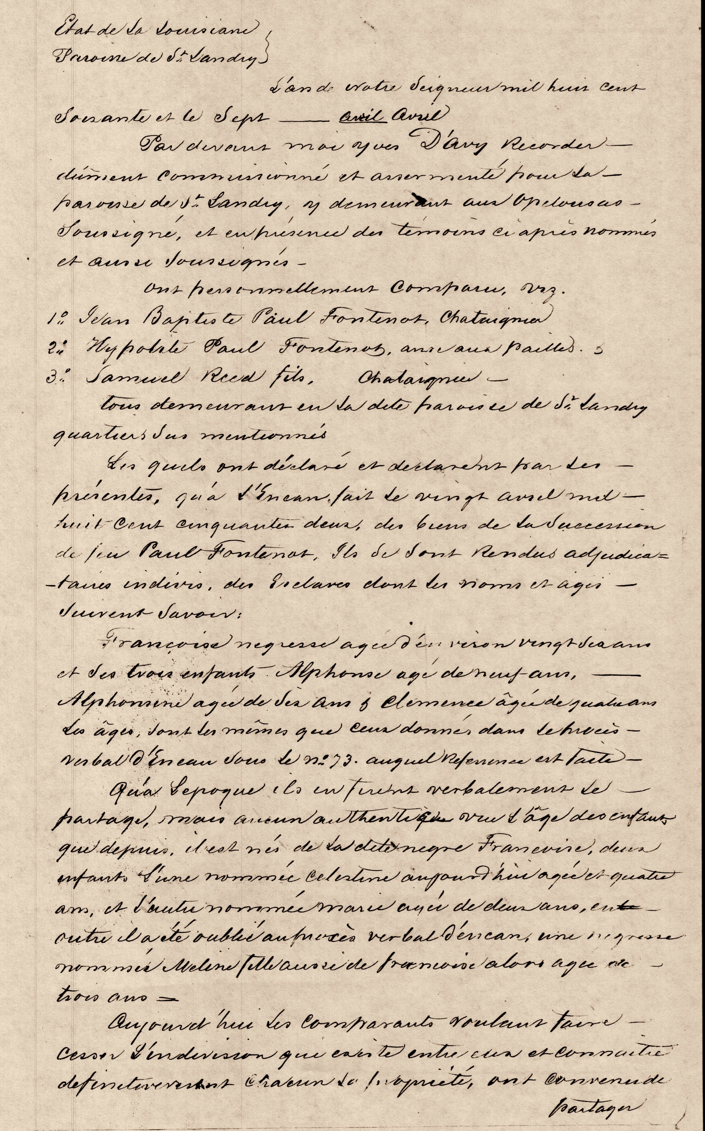 Samuel Reed fils and Fontenot Partition of Slaves(Poullard family) (2)