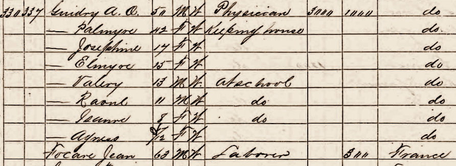 1870 census of Dr A O Guidry
