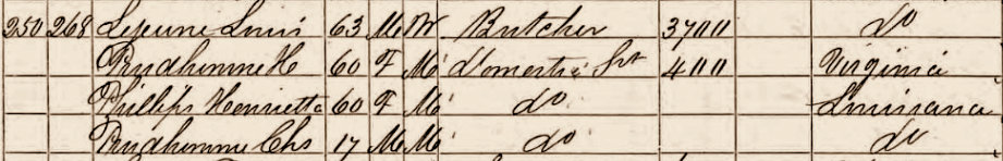 1870 census household of Louis Lejeune